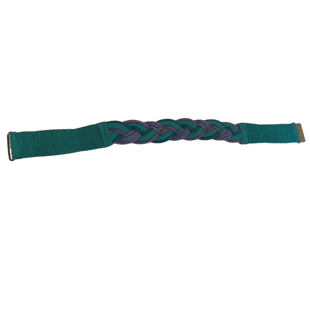 Women's Vintage Braided Elastic Turquoise Purple Blue Belt 80's 90's style